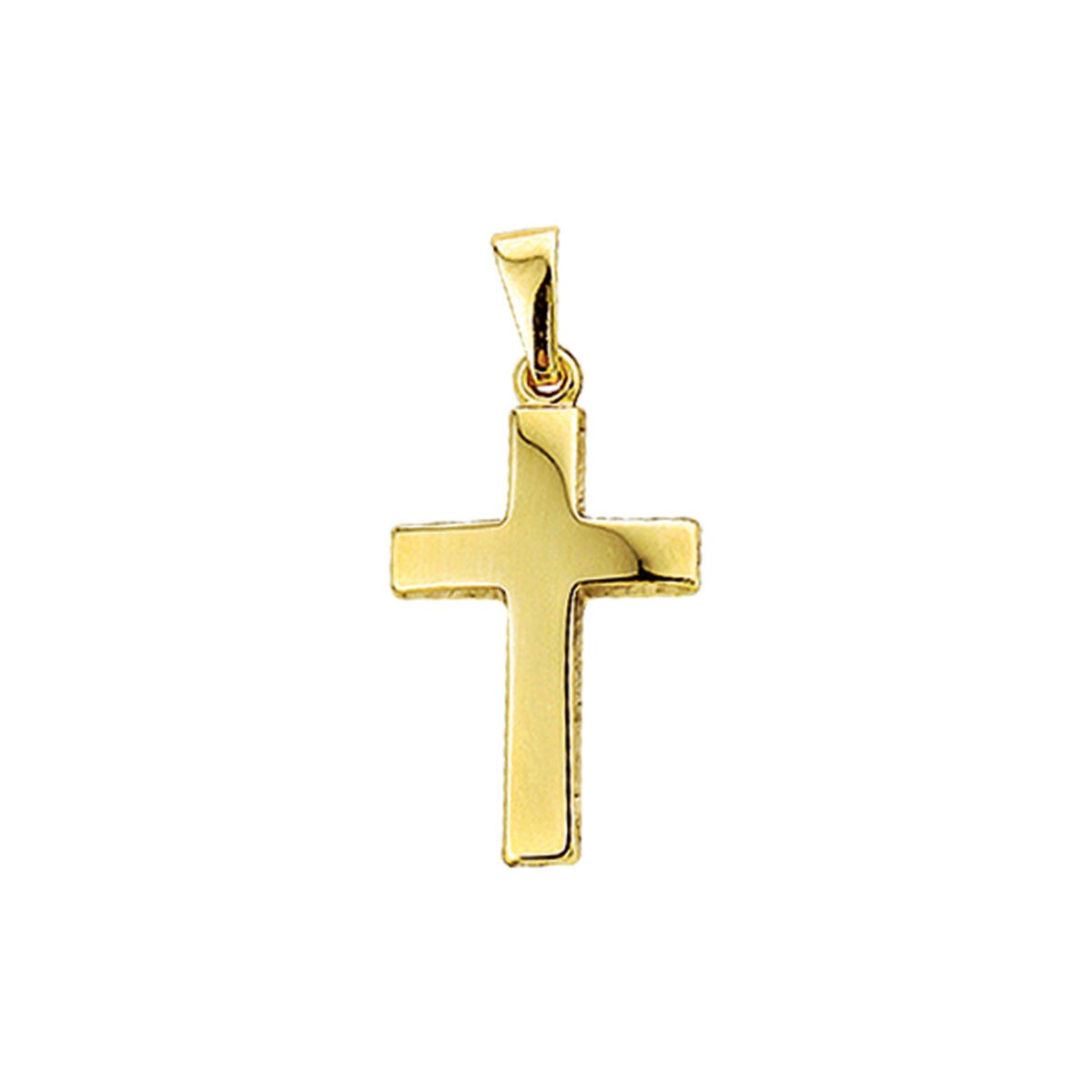 Colgante de cruz en oro amarillo de 14 quilates, con un acabado pulido y diseño sencillo.