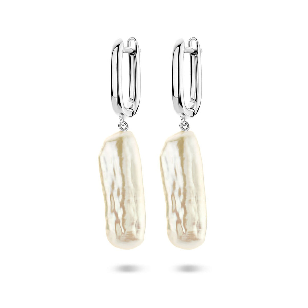 Zilveren klapoorringen met parel – gerhodineerd 925 zilver, 38 mm