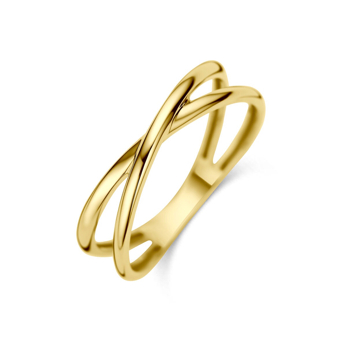 Anillo de oro amarillo de 9 quilates con diseño entrelazado y acabado pulido.