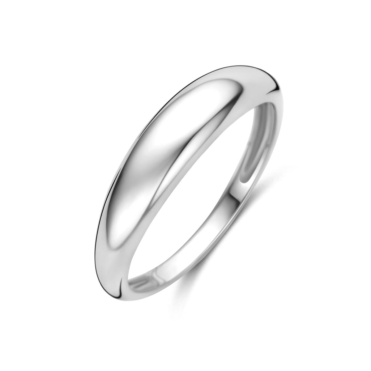 Anillo de dama de plata 925 con acabado en rodio, de forma suave y pulida.