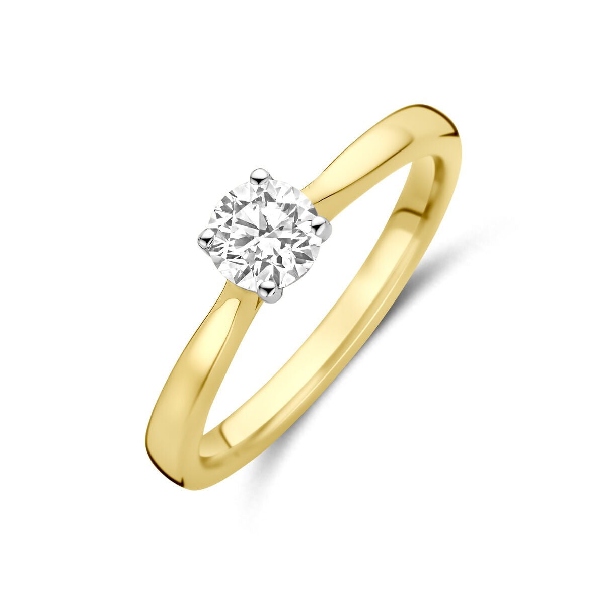 Anillo bicolor de oro amarillo y blanco de 14k con diamante lab-grown de 0.50ct.