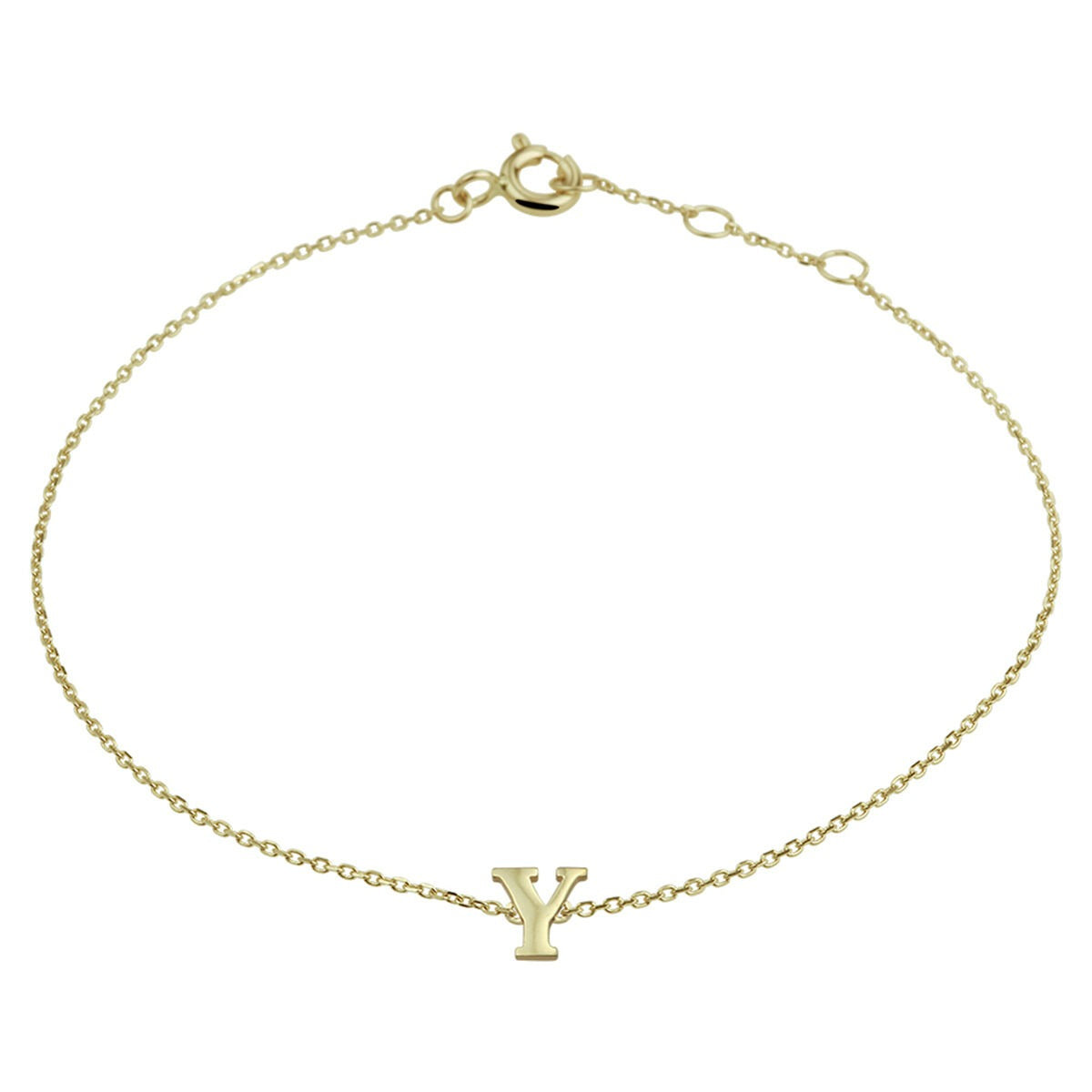 Pulsera de ancla de oro amarillo de 14k con letra Y.