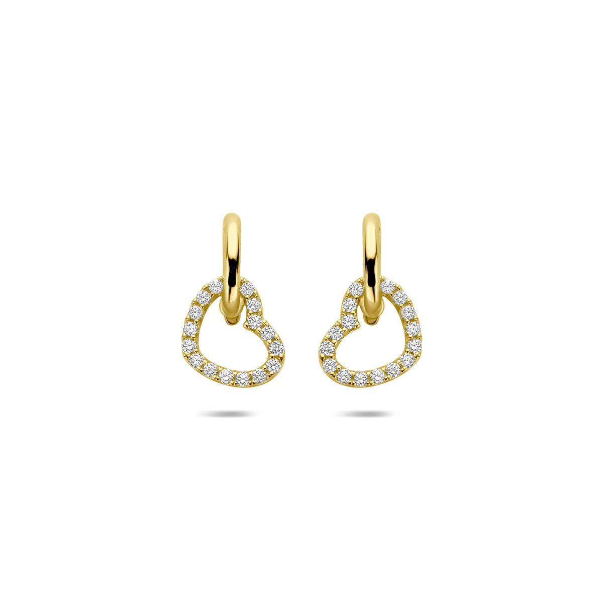 Pendientes de oro 14k en forma de corazón con circonitas - de mujer