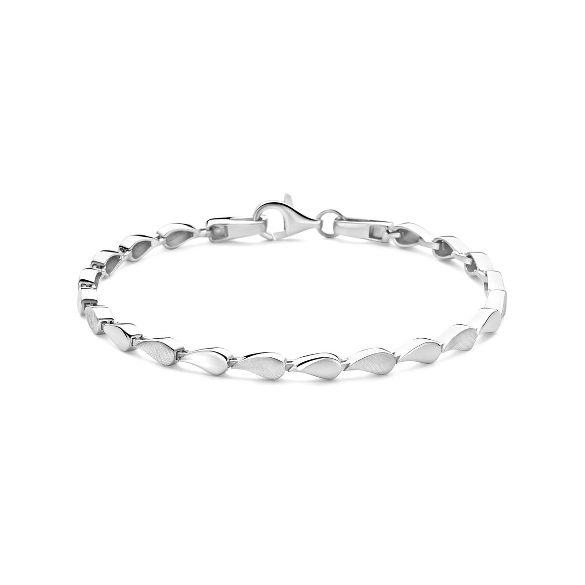 Pulsera de eslabones de plata 925 rodiada con un diseño ovalado y cierre de langosta.