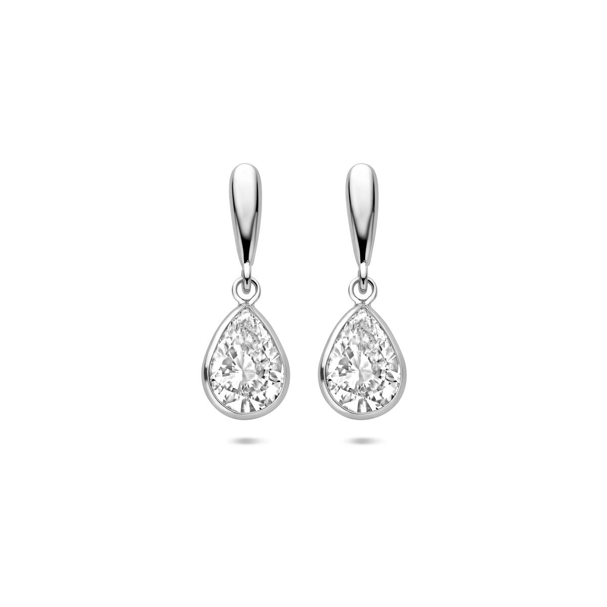 Pendientes largos de plata en forma de gota con circonitas de 20 mm.