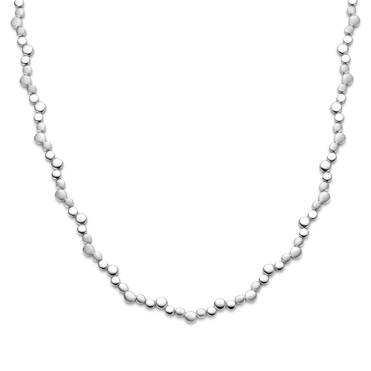 Collar de eslabones en plata de ley 925, con acabado rodiado y diseño de discos.