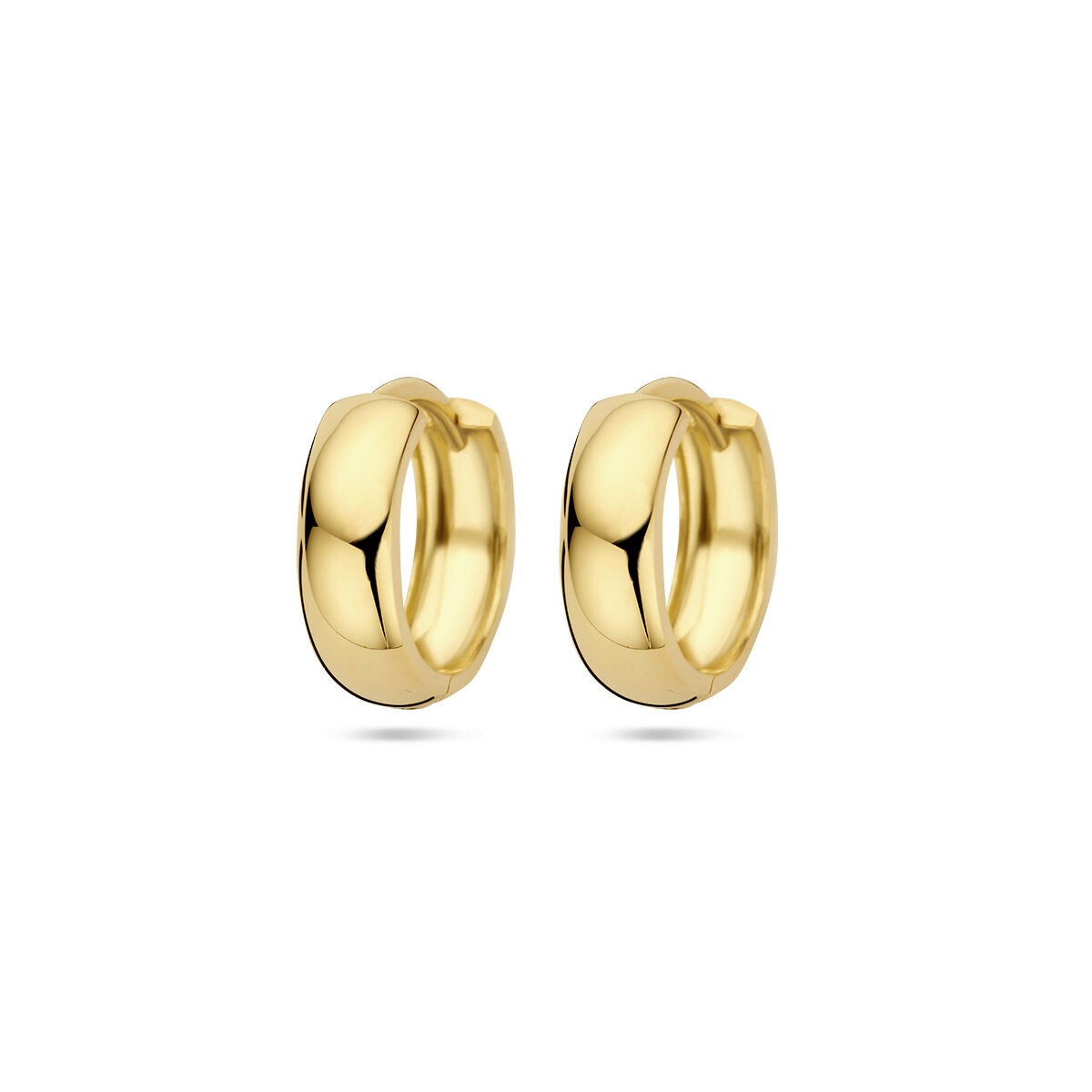 Pendientes de aro de 9k en oro amarillo, con un diámetro de 13 mm y acabado pulido.