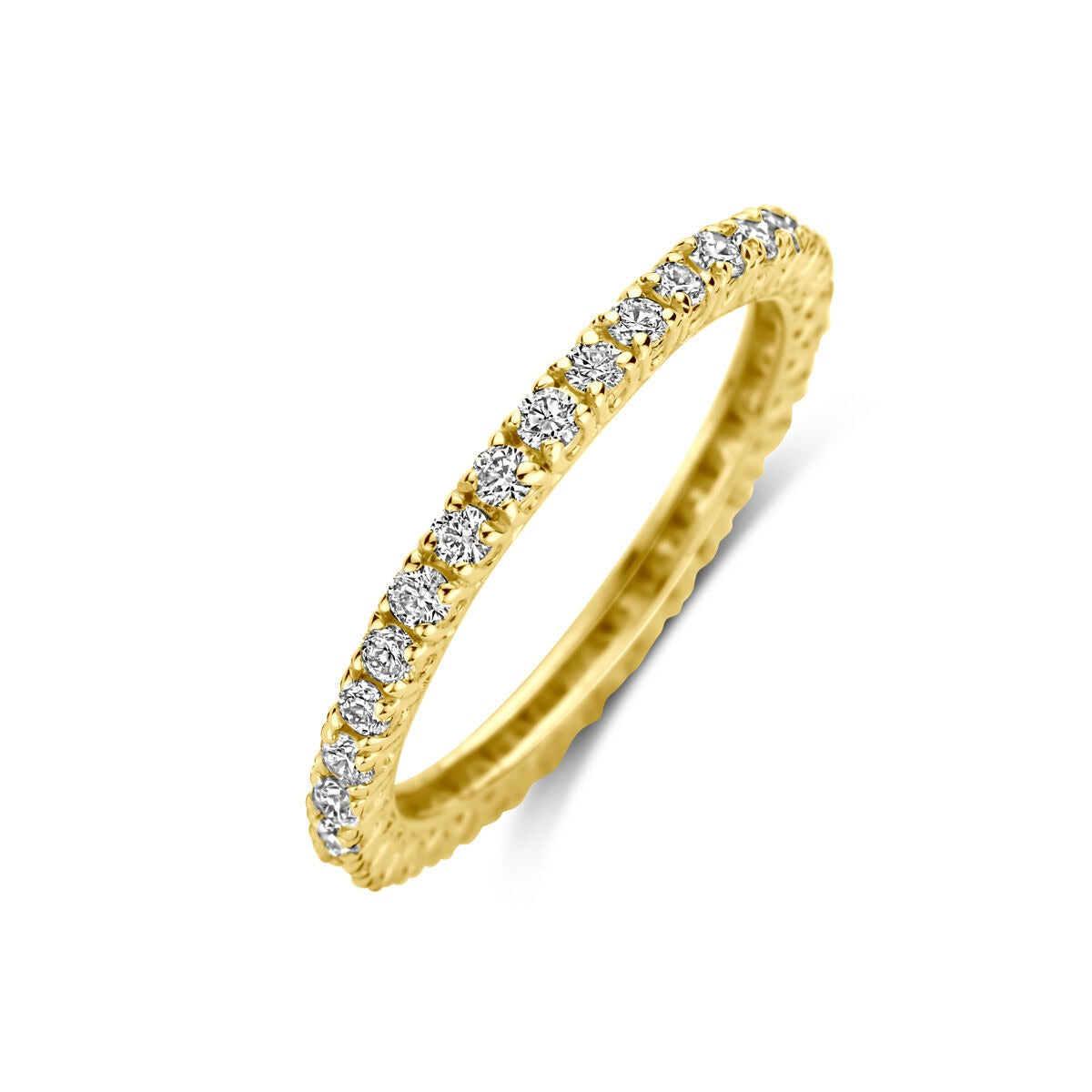 Anillo de alianza de oro amarillo de 14k con diamantes de 0.70 ct, con un diseño delicado y brillante.