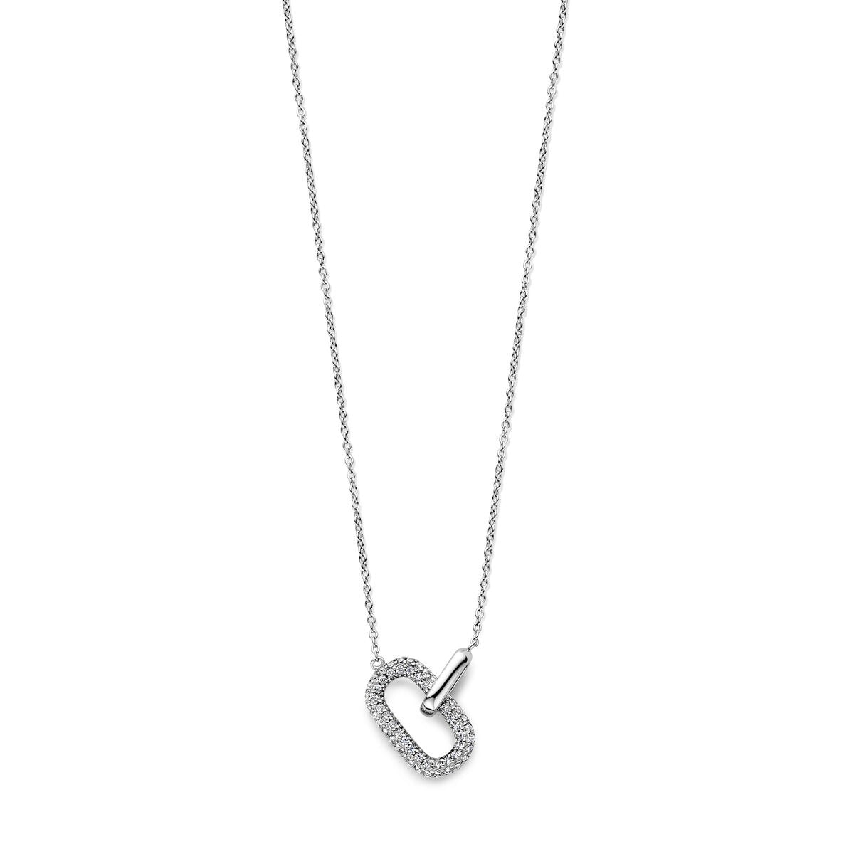 Collar de dama plateado, con colgante en forma de corazón y zirconias brillantes.