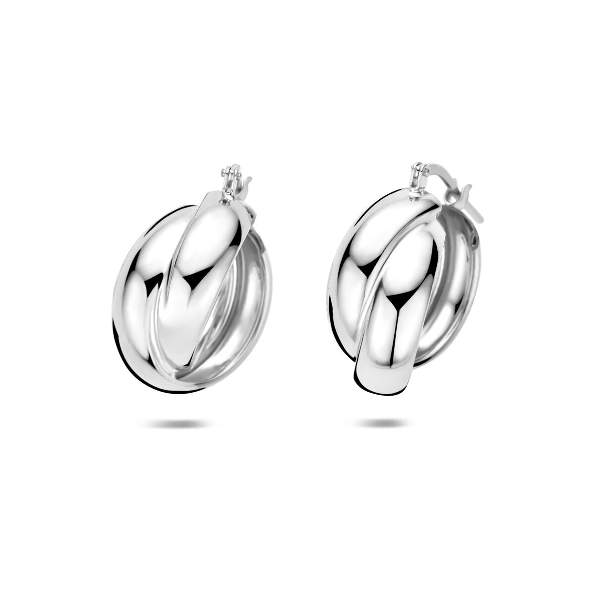Pendientes de aro de plata 925 con acabado en rodio, de 22 x 10 mm, con diseño moderno y pulido.