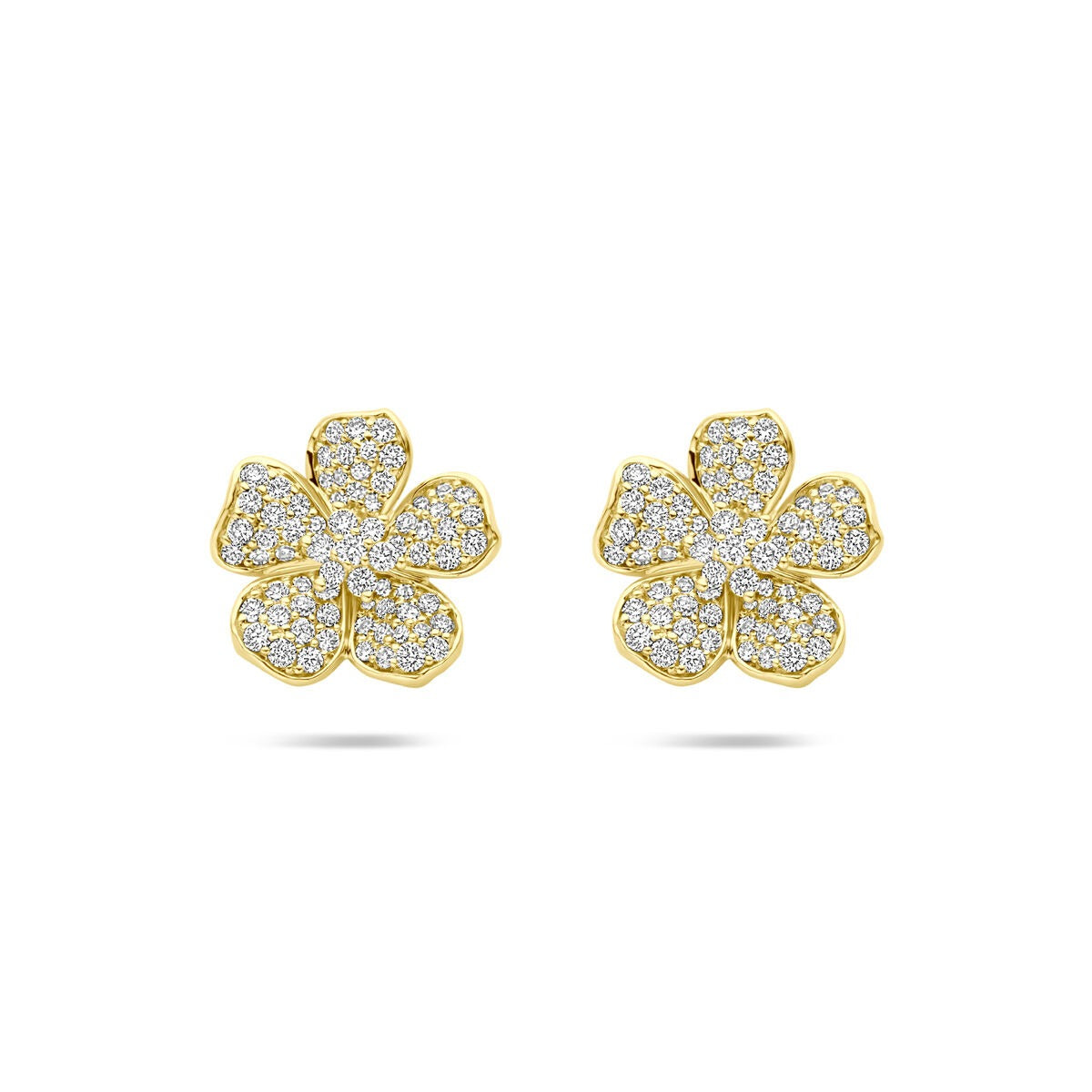 Pendientes de flor en oro amarillo de 14k con diamantes, 0.70 ct.