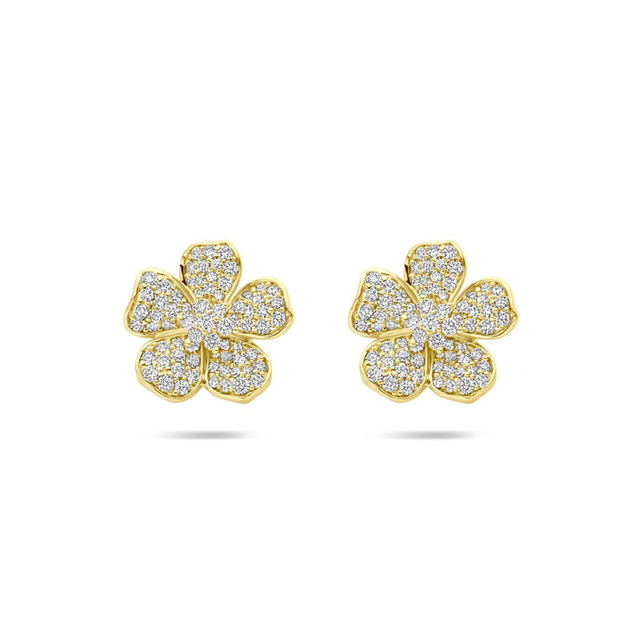 14k Geelgouden oorknoppen met diamant – bloemvorm, 0.70 ct