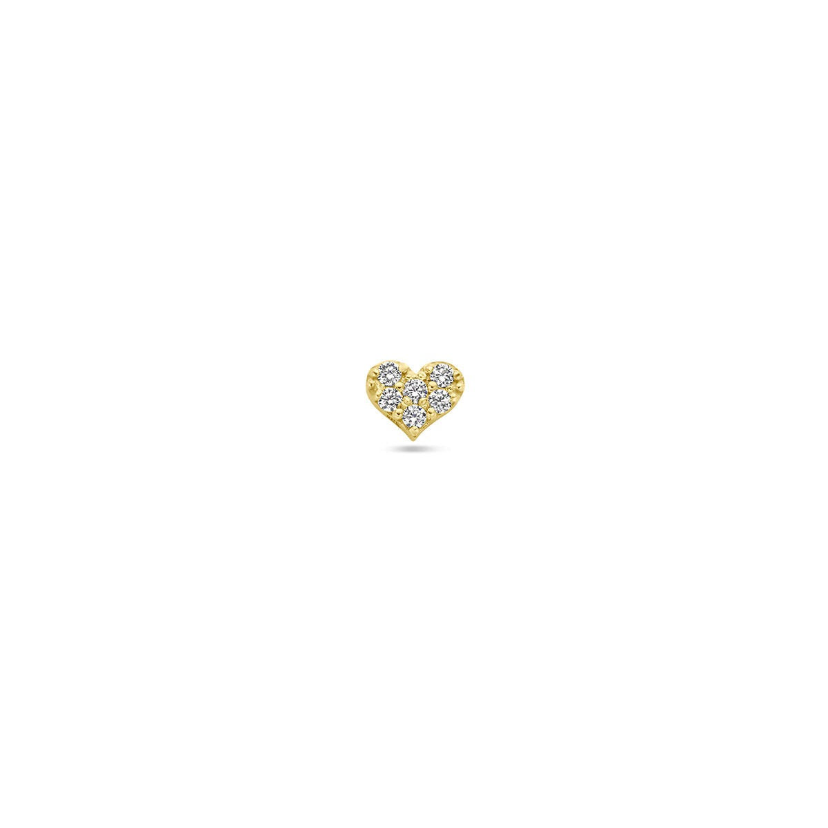 Pendiente de corazón en oro amarillo de 9k con detalles brillantes.
