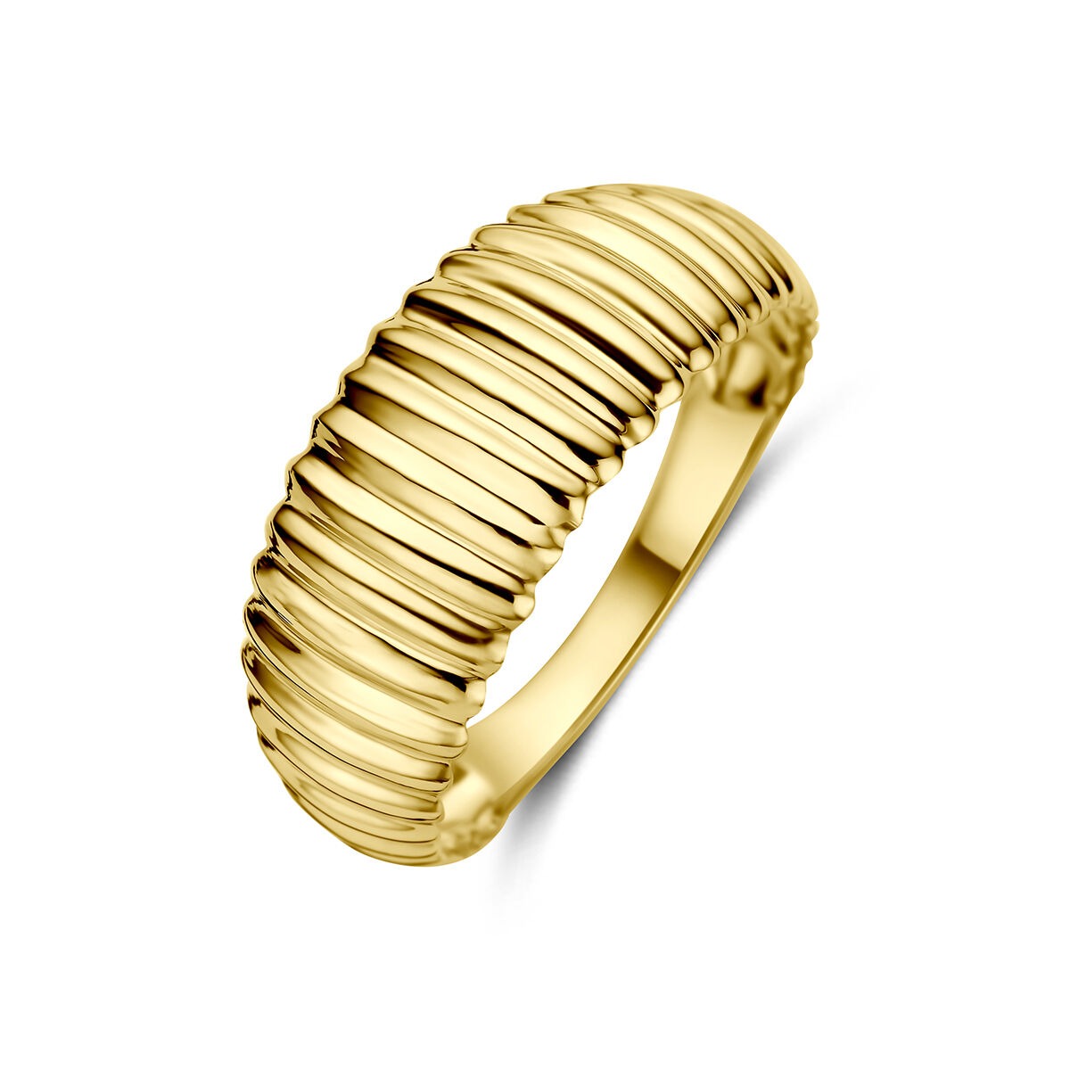 Anillo de oro amarillo de 9 quilates, de 8 mm, con diseño estriado y acabado brillante.