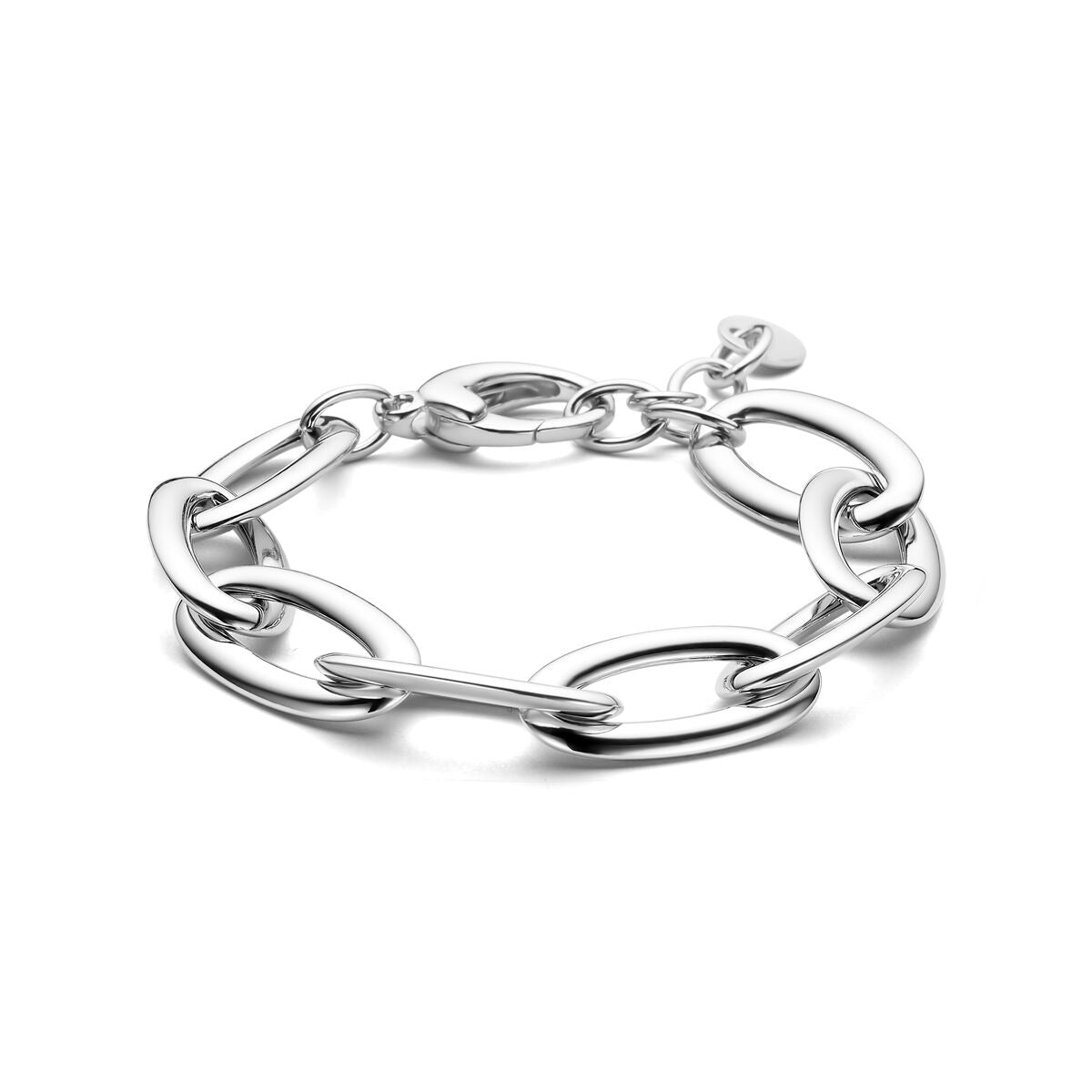 Pulsera de plata con eslabones de ancla de 13,5 mm, acabado rodiado y diseño moderno.