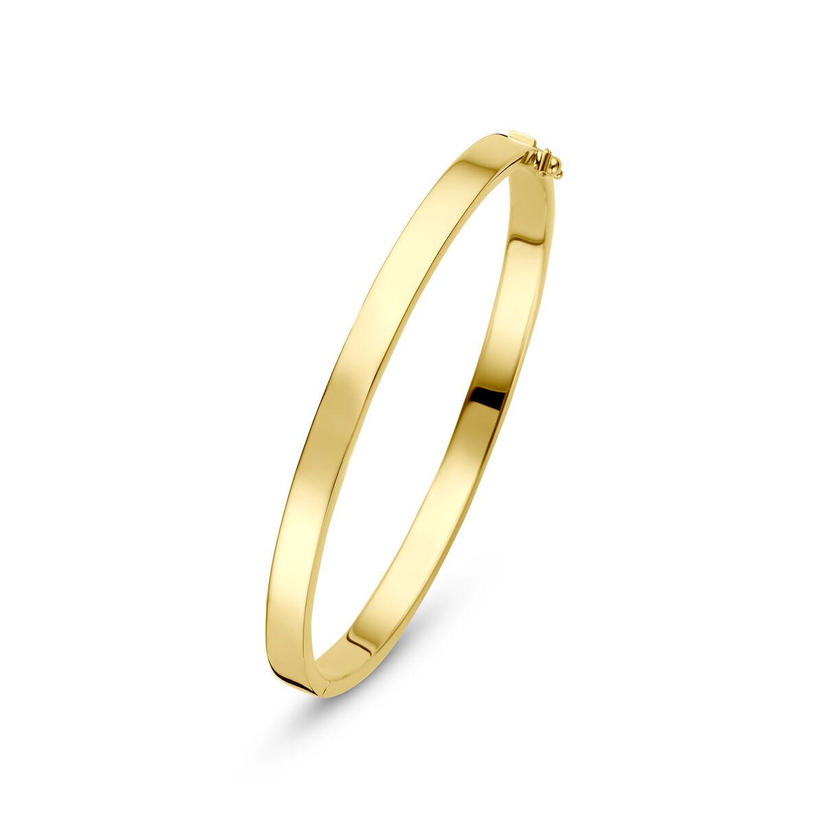 Brazalete bangle de oro amarillo de 9 quilates con núcleo plateado, diseño liso y moderno.