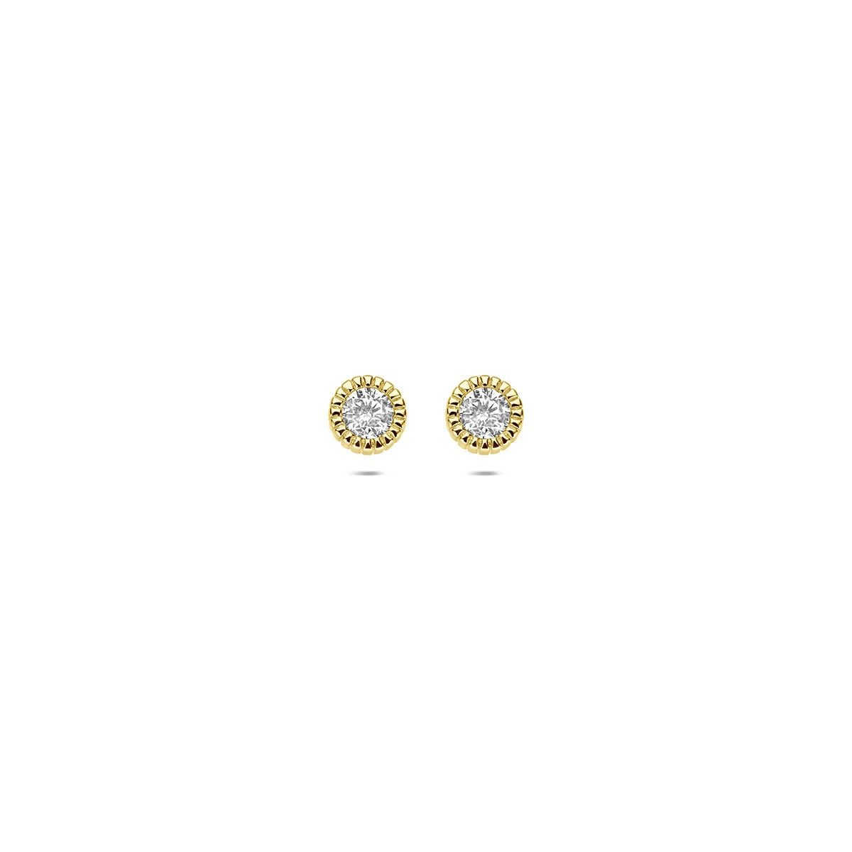 Pendientes de oro amarillo de 9 quilates con circonitas, con diseño redondo y detalle de engaste.