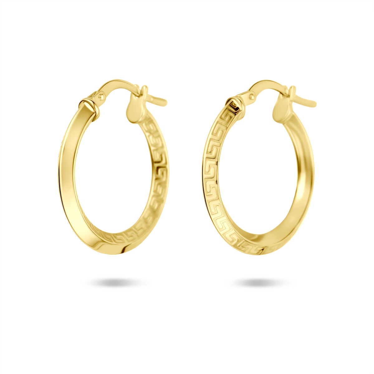 Pendientes de aro dorados de 14k con cierre de bisagra y diseño grabado de 2,5 mm.