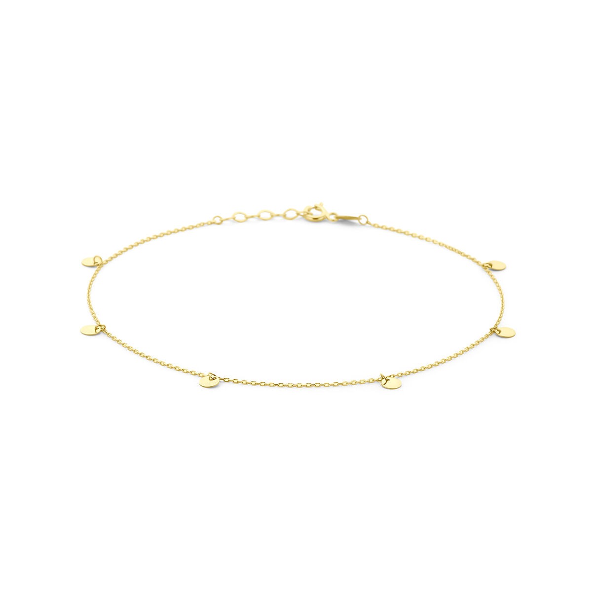 Pulsera de 9 quilates en oro amarillo con círculos decorativos.