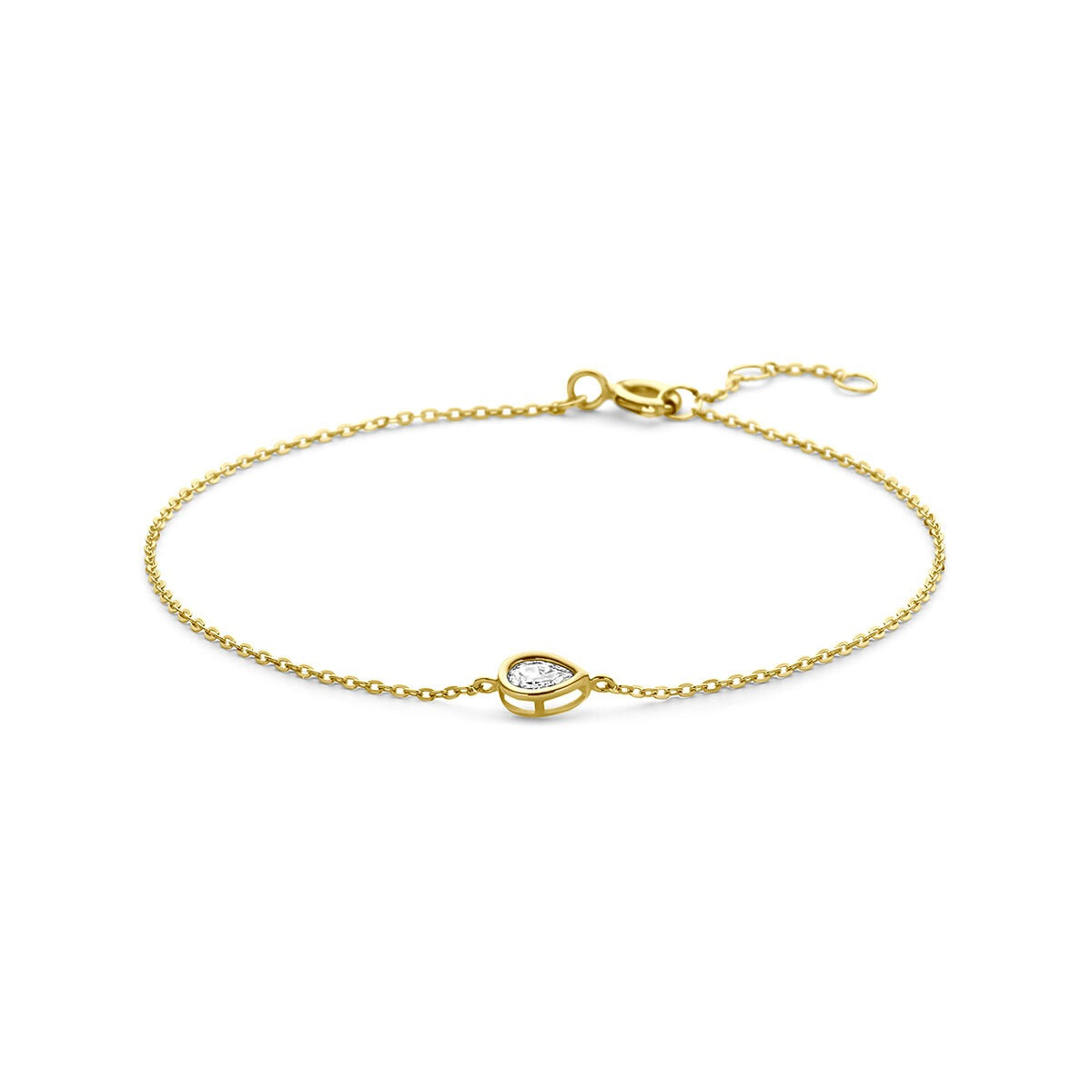 Pulsera de oro amarillo de 9 quilates con zirconia, diseño delicado y cierre de langosta.