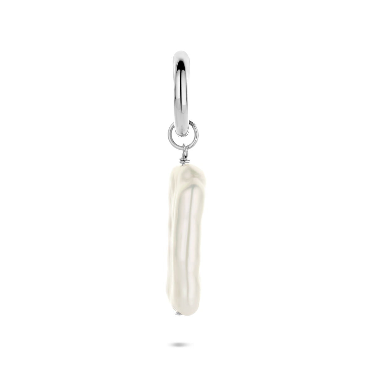 Aro de plata rhodium con perla – vendido por unidad, 26 mm