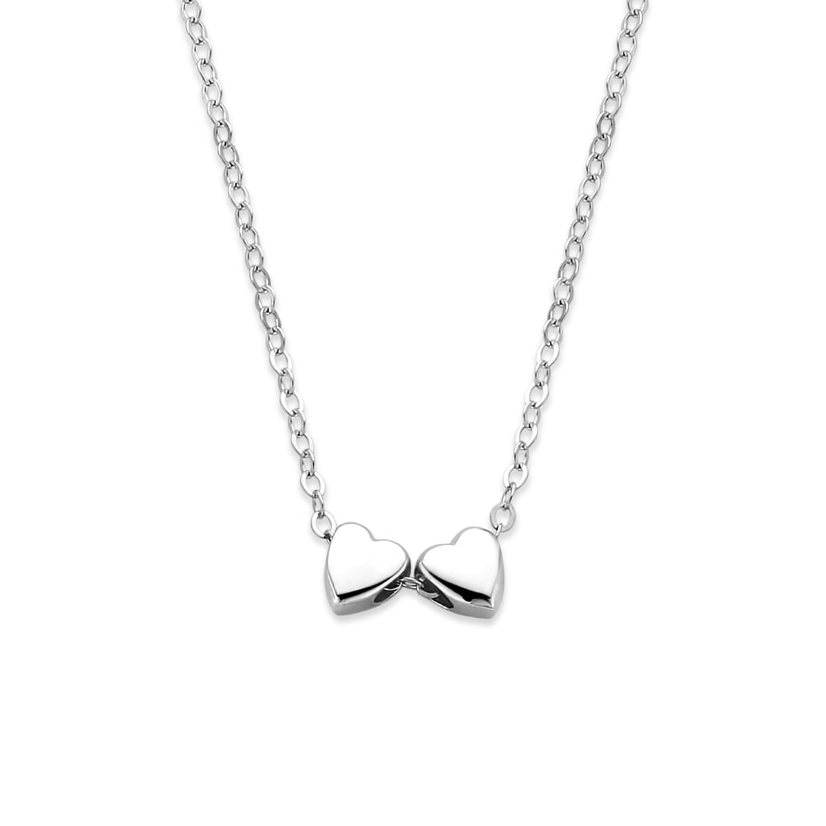 Collar de plata rodiada con dos corazones brillantes.