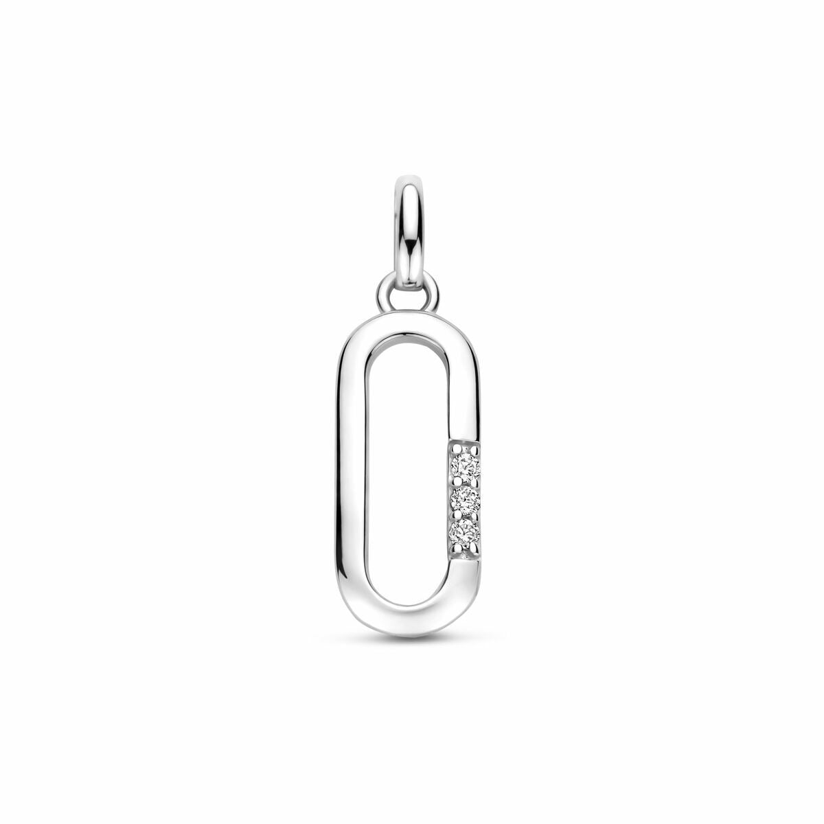 Colgante de plata con zircón en engaste de 20 mm, con forma ovalada y detalles brillantes.