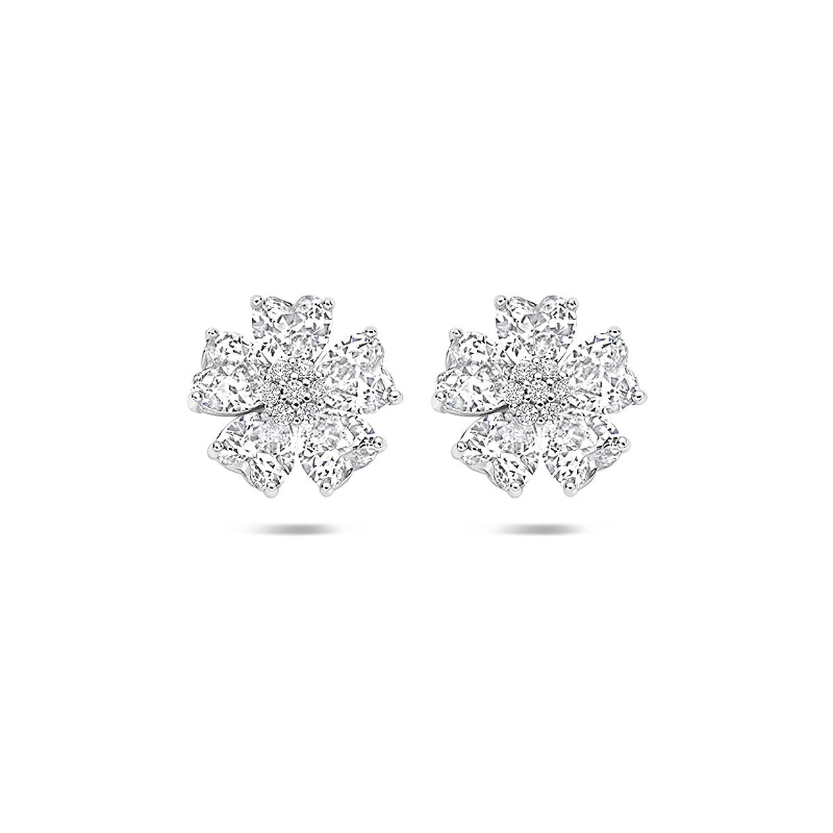 Pendientes de botón de plata con circonitas en forma de corazón – plata 925 rodiada