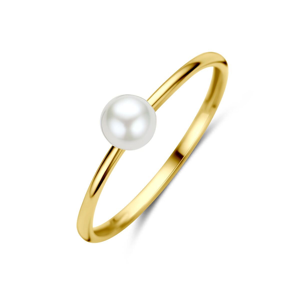 Anillo de oro amarillo de 9 quilates con una perla blanca en el centro.