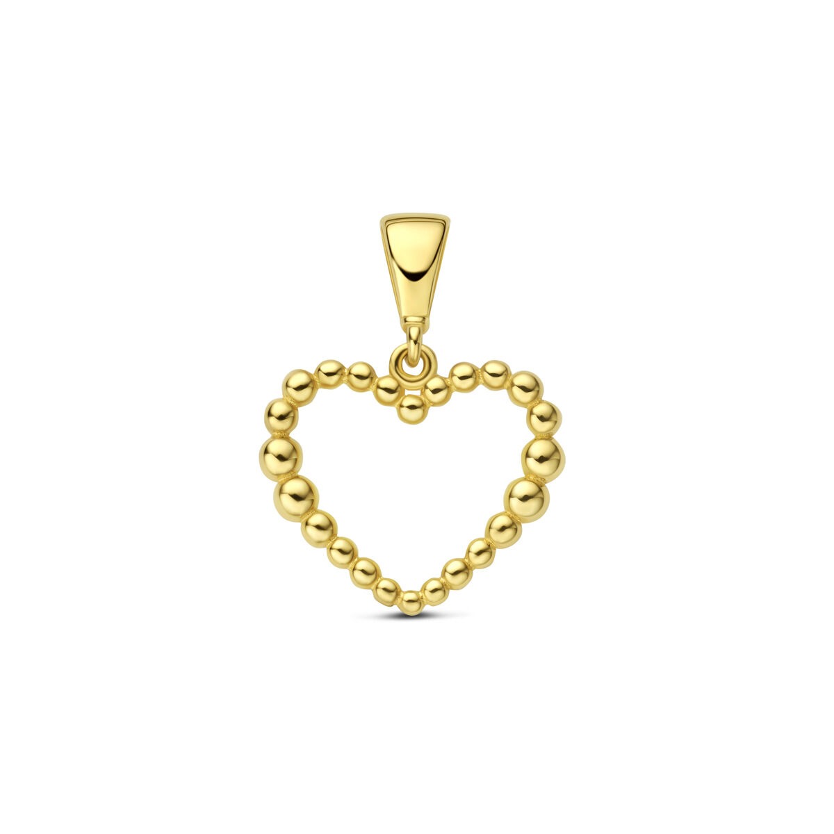 Colgante de corazón en oro amarillo de 9 quilates con un diseño de perlas.