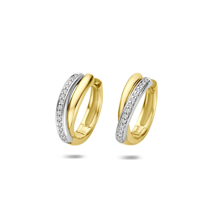 14k Bicolor Klapoorringen met Diamant 0,09 ct