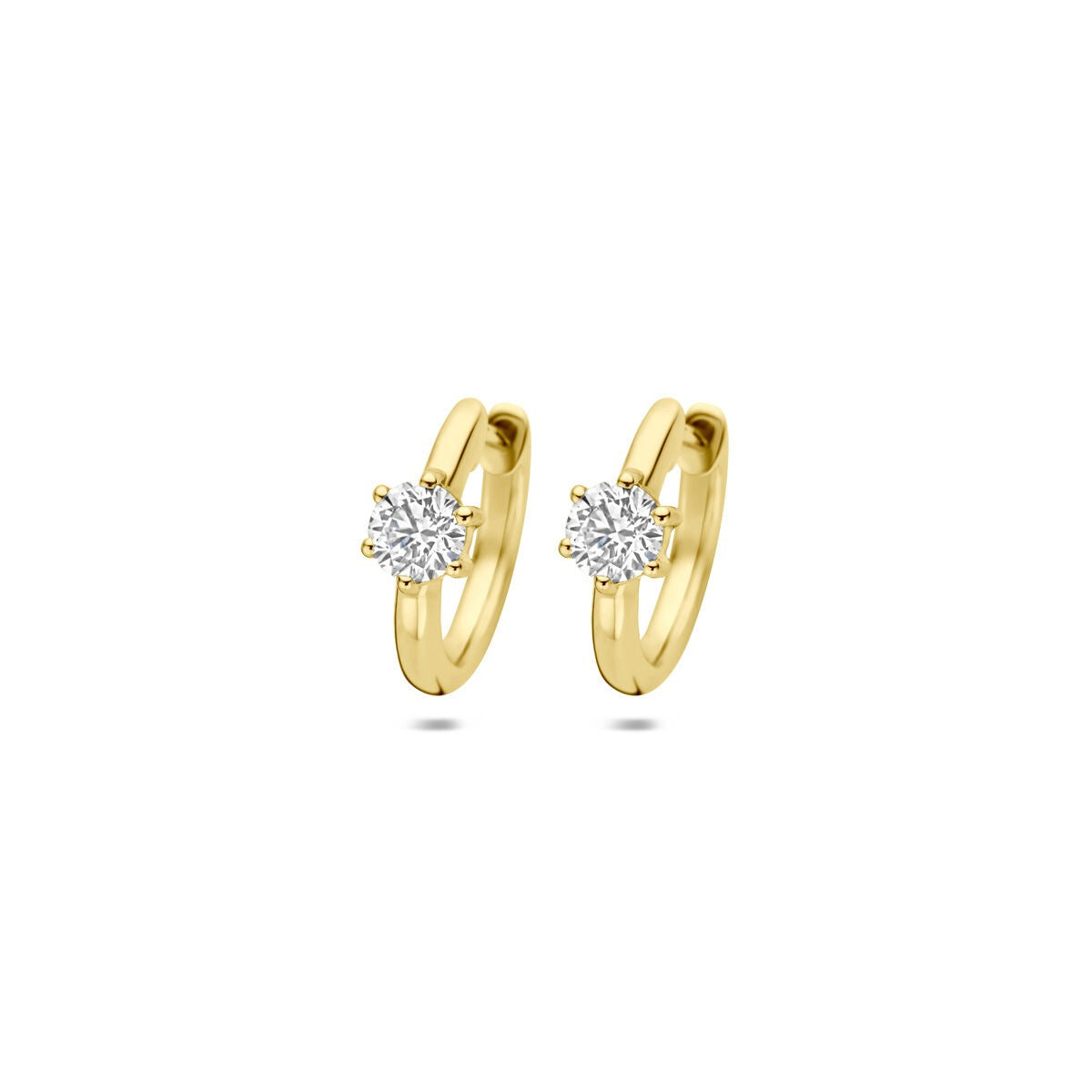 Aros de oro de 14k con diamante cultivado en laboratorio, diseño sencillo y brillante.