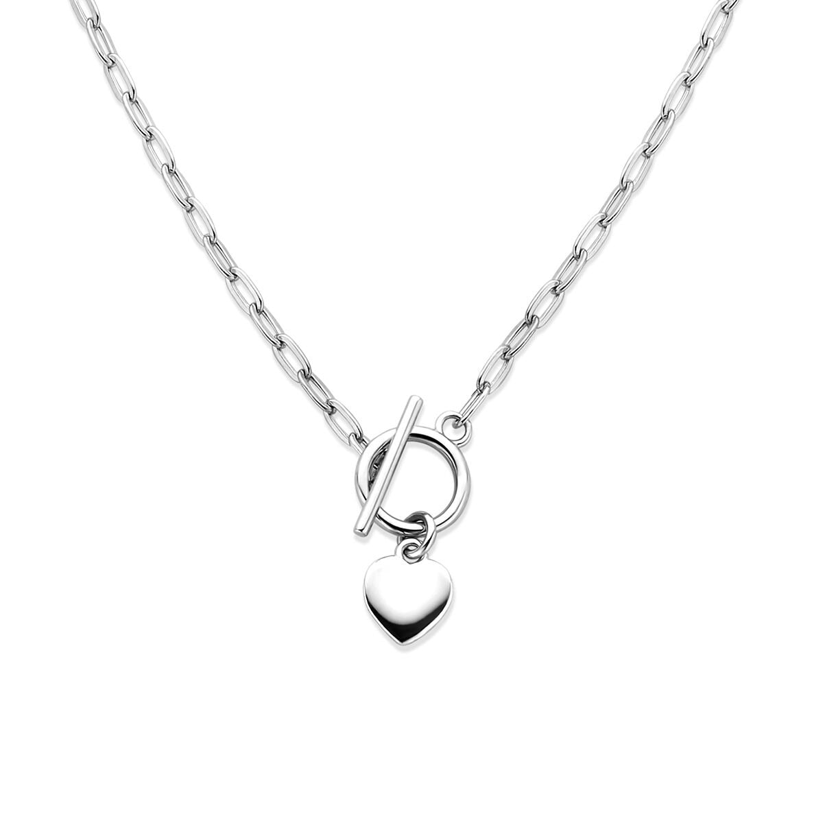 Collar de plata 925 rodiada con un colgante en forma de corazón y cierre de palanca.