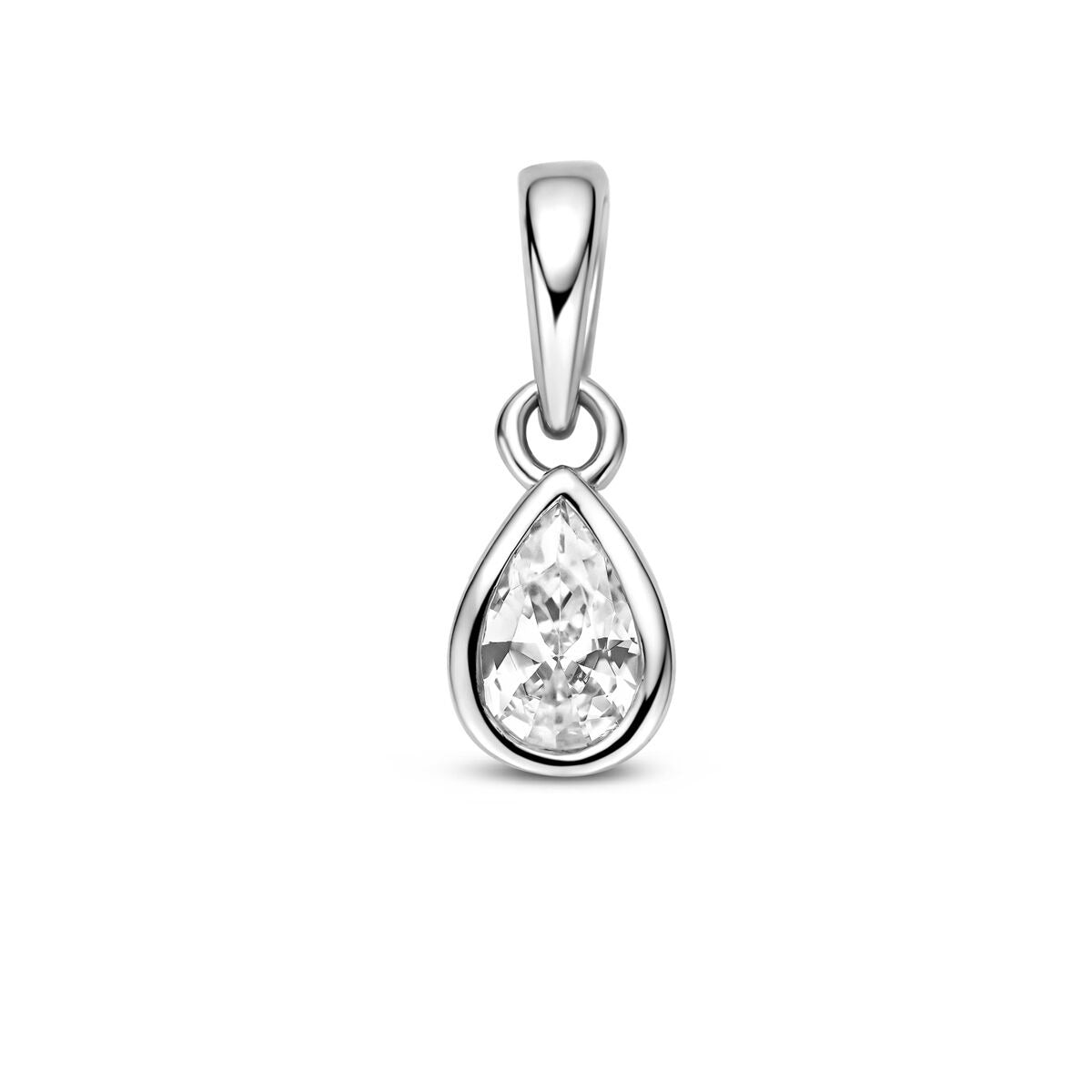 Colgante de plata 925 rodiada con zirconia en forma de pera.