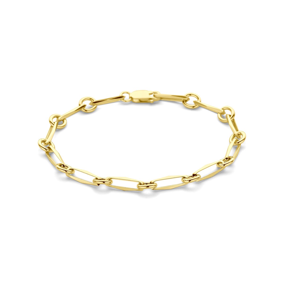 Pulsera de oro amarillo de 14k, con eslabones cerrados de 5.0 mm.