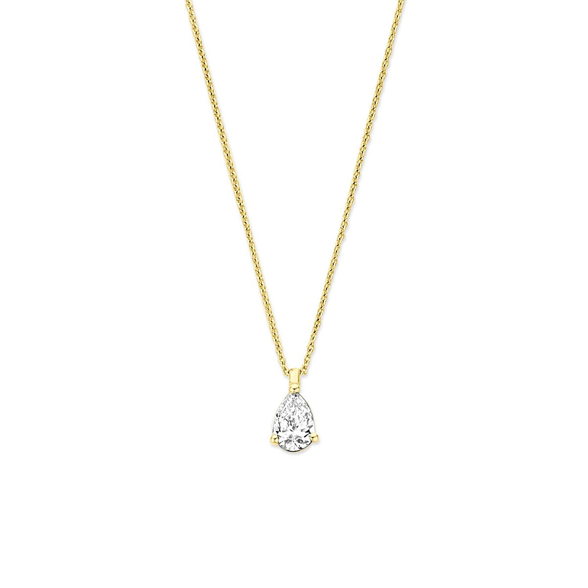 Cadena de oro de 14k con diamante cultivado en forma de pera.