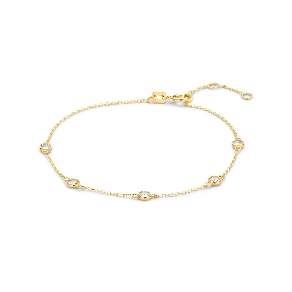 Pulsera de oro amarillo de 9 quilates con circonitas brillantes en forma ovalada.