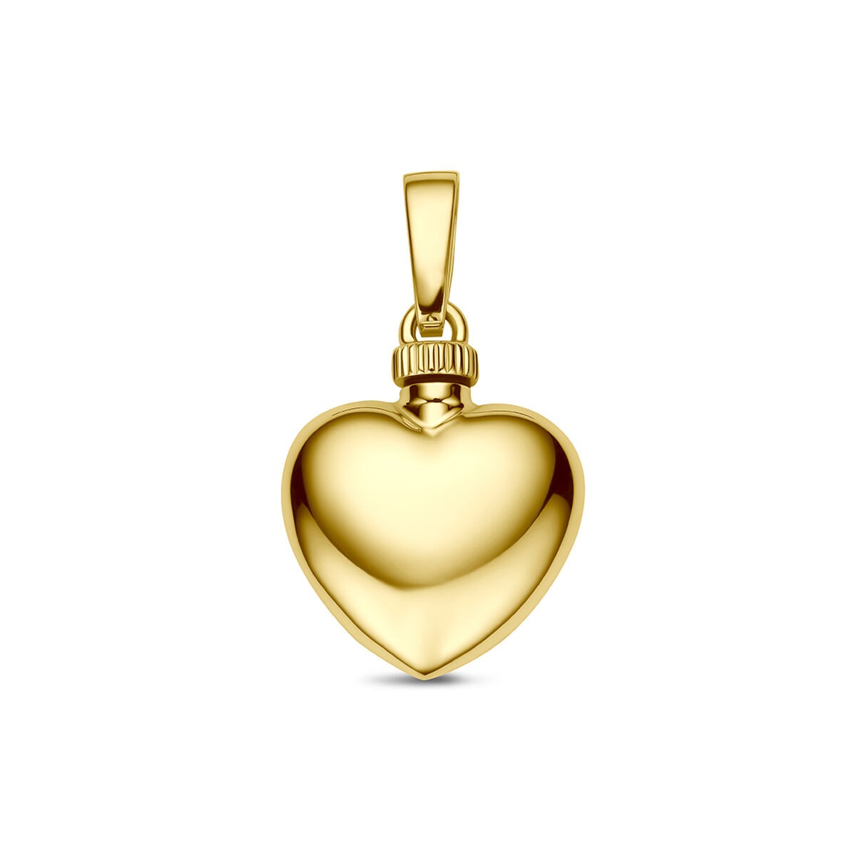 Colgante de corazón en oro amarillo de 9 quilates con acabado pulido y detalle en la parte superior.