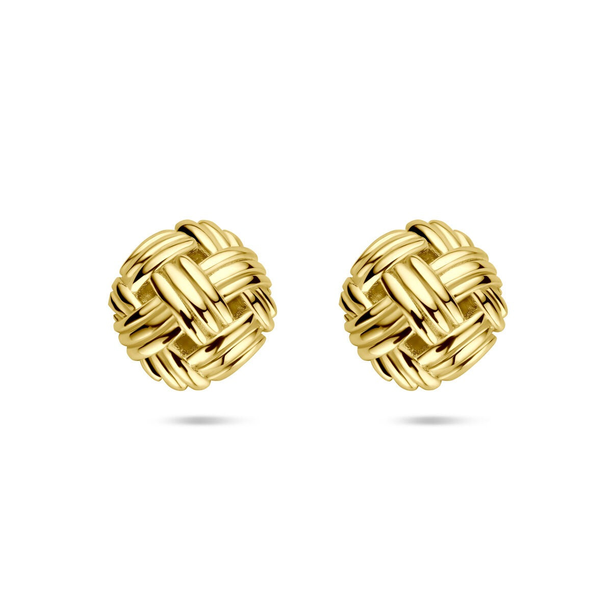 Pendientes de botón de 14k en oro amarillo, con diseño trenzado y diámetro de 12 mm.