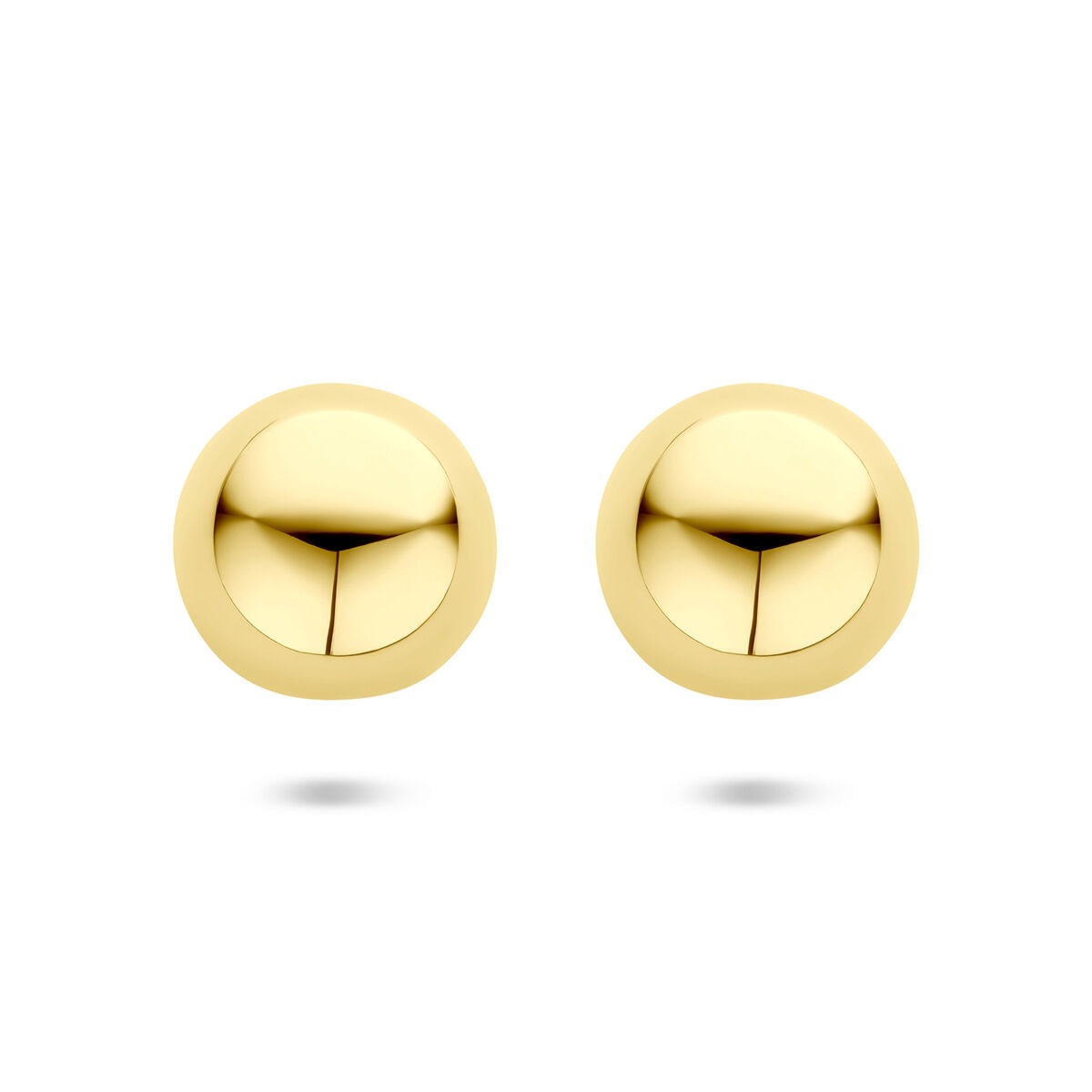 Pendientes de botón dorados de acero de 20 mm con acabado brillante y forma redonda.