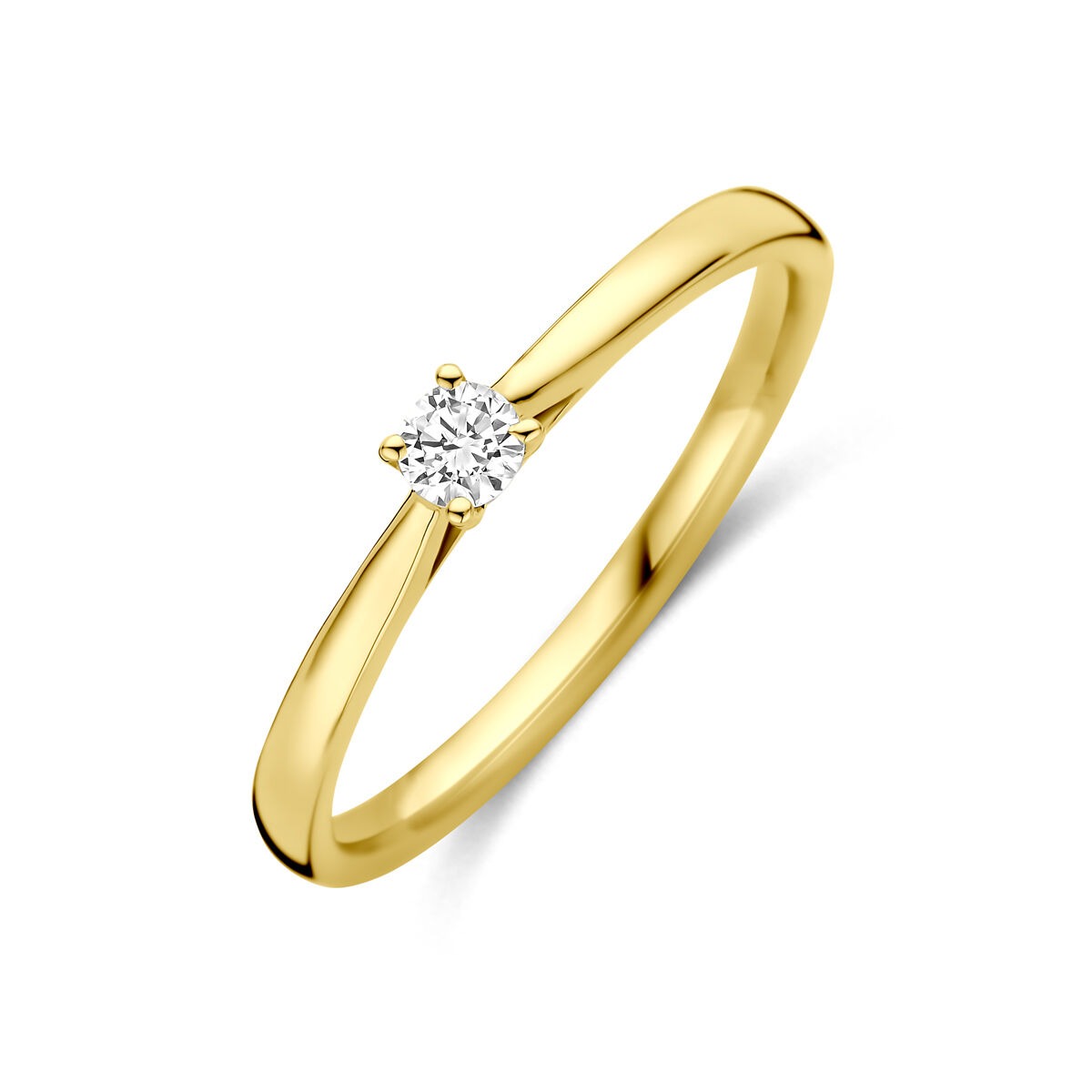 Anillo de oro amarillo de 14k con diamante cultivado en laboratorio de 0.10ct.