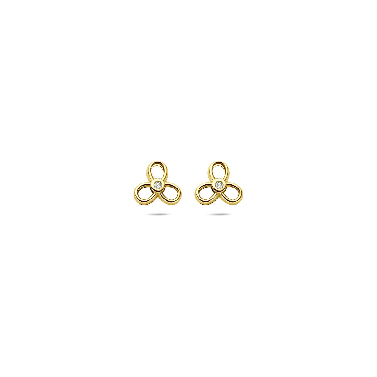 Pendientes de oro amarillo de 9k con circonitas, forma de trébol, tamaño 6x6,5 mm.
