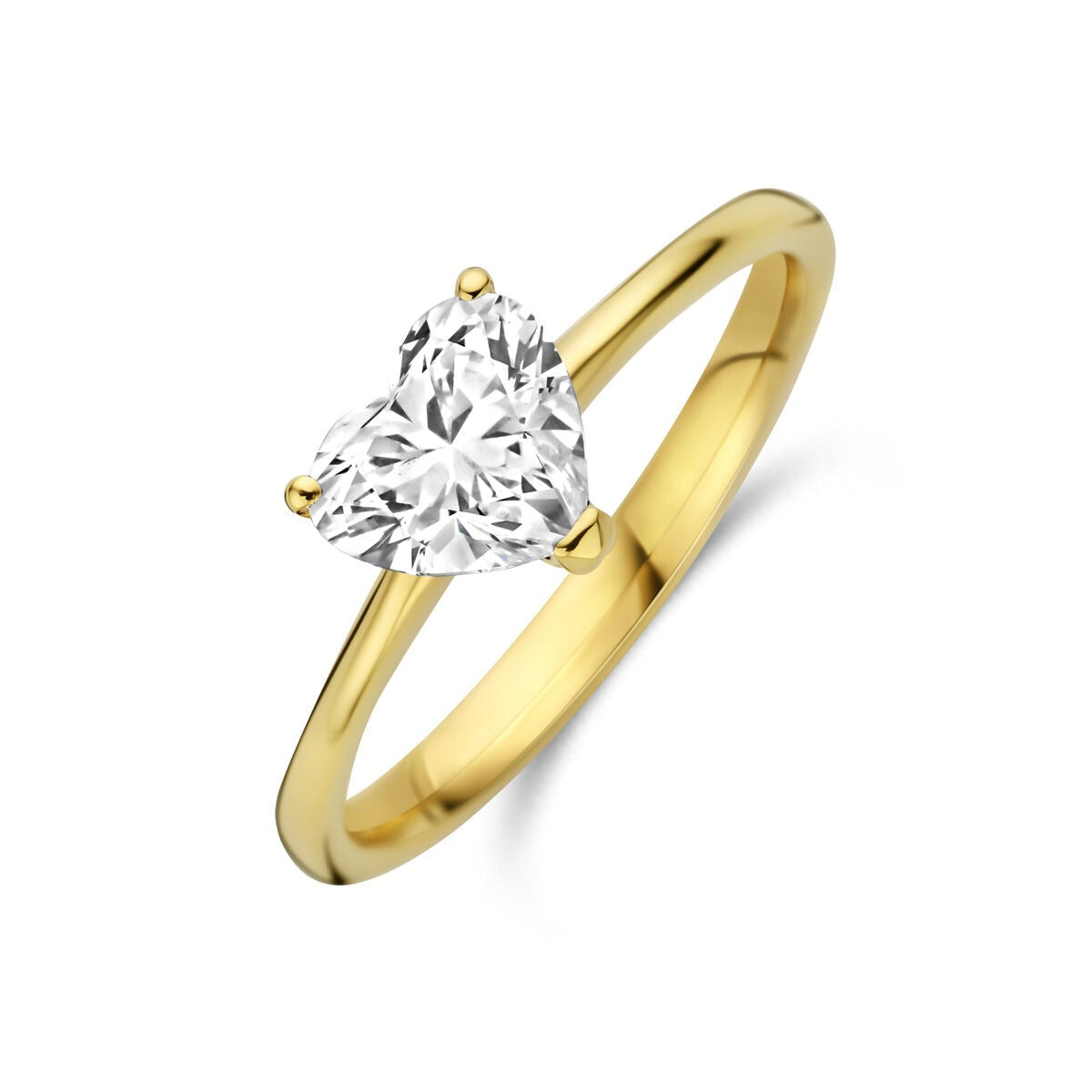 Anillo de oro amarillo de 14k con diamante lab grown en forma de corazón de 1.00ct.