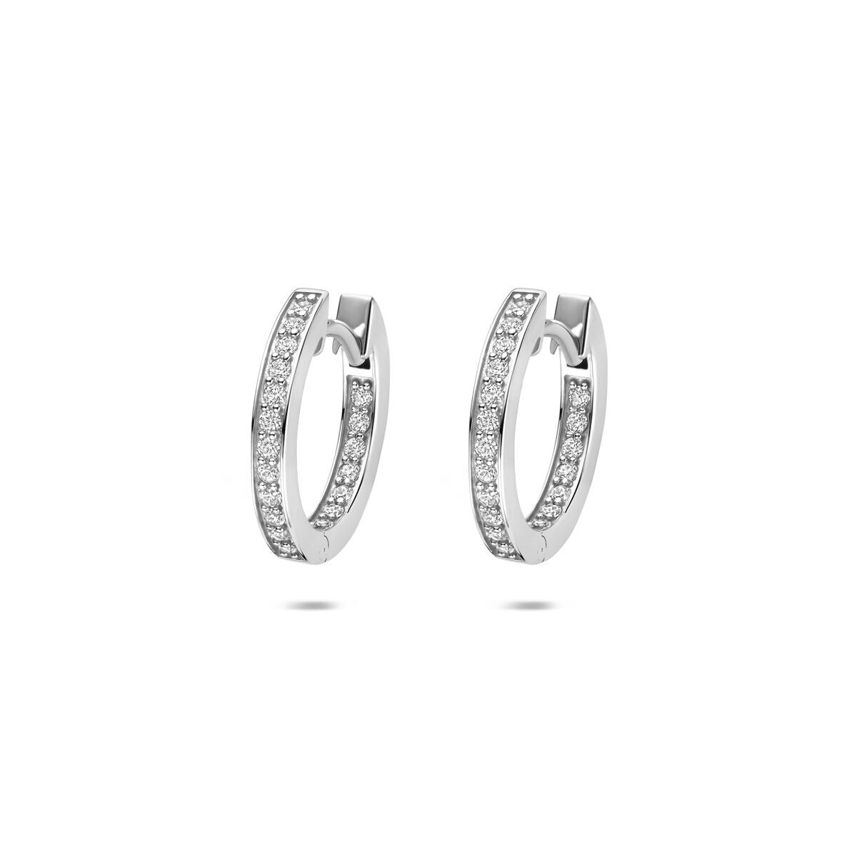 Pendientes de aro plateados con circonitas, elaborados en plata 925 rodiada, de 15 mm.
