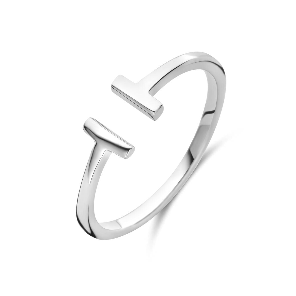 Anillo de plata rodiada de 5.5 mm con diseño minimalista y forma abierta.