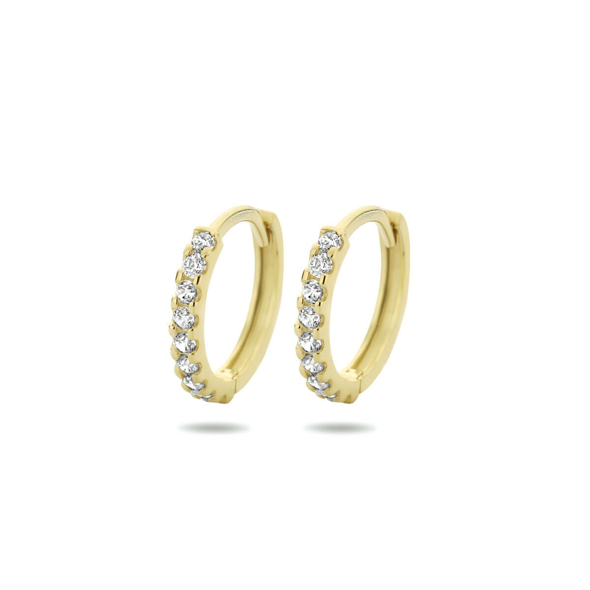Pendientes de aro de oro amarillo de 9k con circonitas, tamaño 12.5 x 1.5 mm.