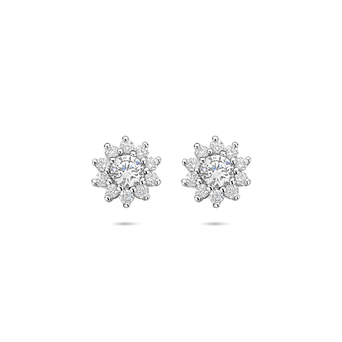 Pendientes de zirconia en plata de ley 925, con diseño de brillante de 8 mm y forma floral.