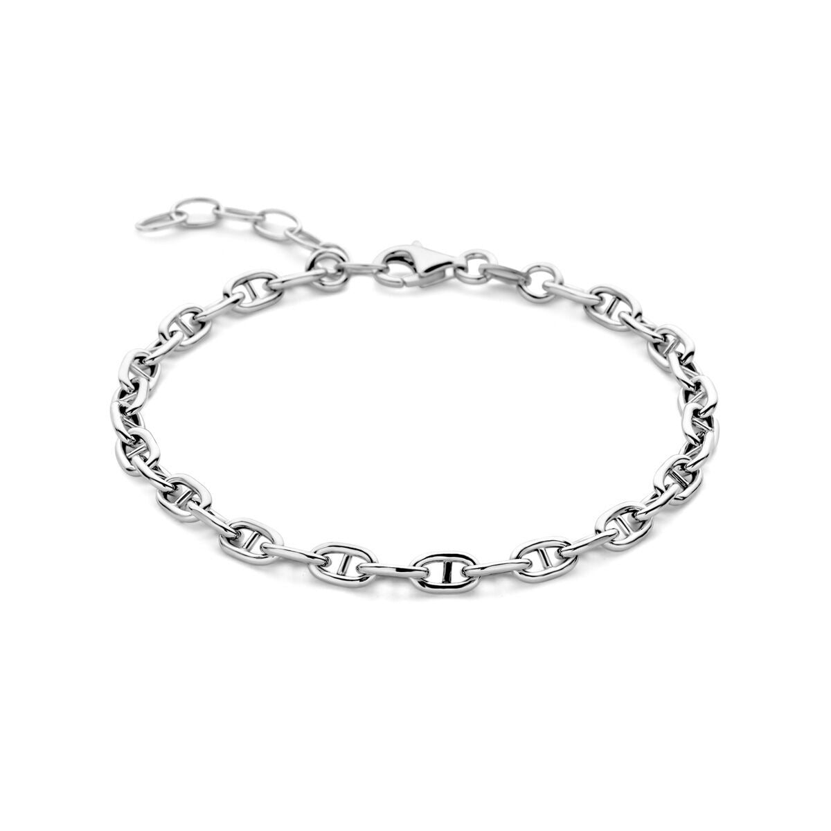 Pulsera de plata rhodium con eslabones marinos en diseño delicado.
