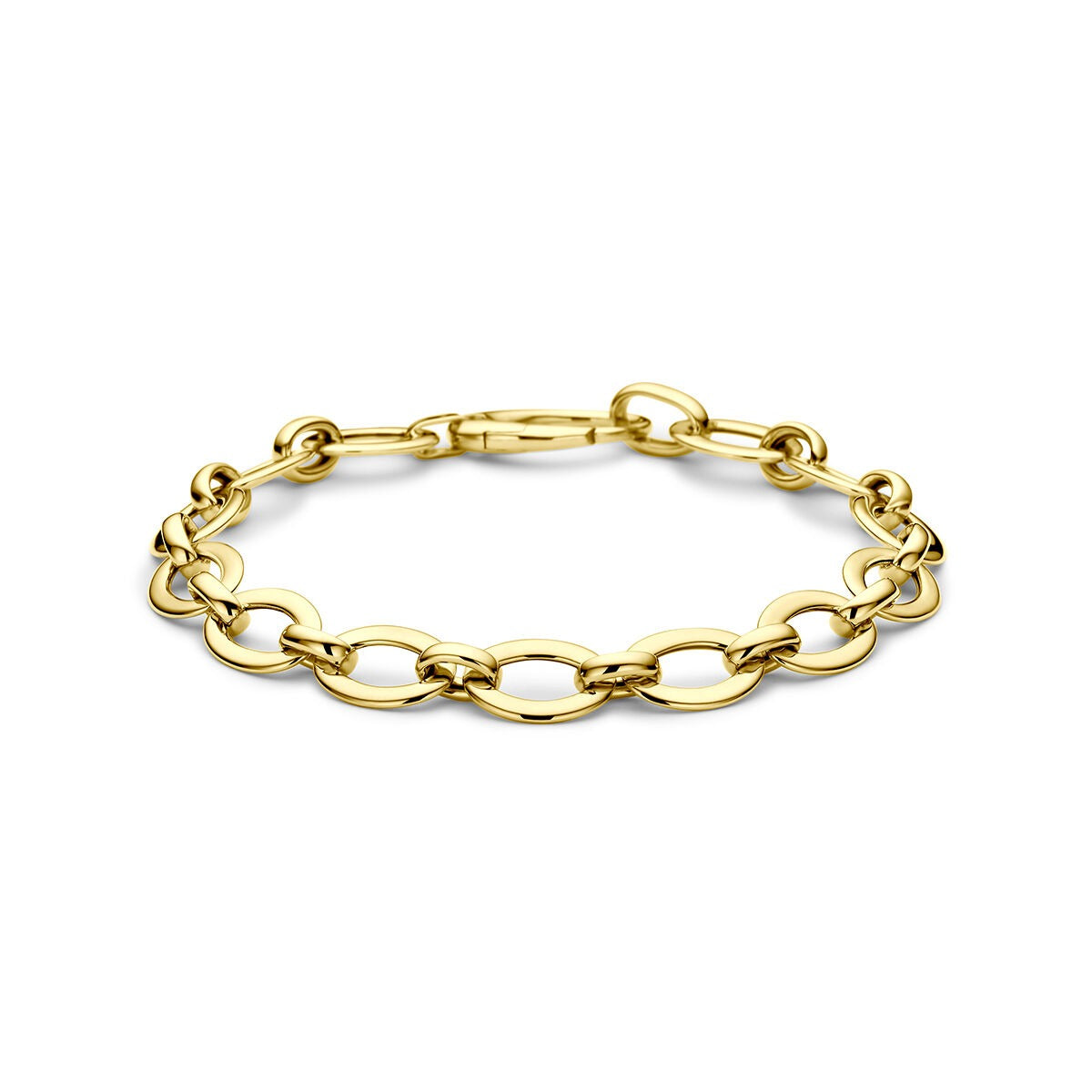 Pulsera de ancla de oro amarillo de 14 quilates con eslabones ovalados brillantes.