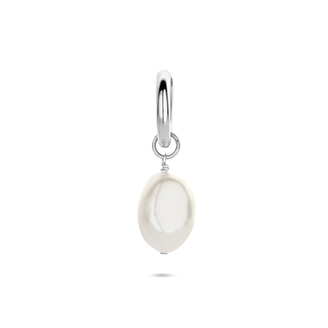 Zilveren oorring met parel – 18 mm (per stuk)